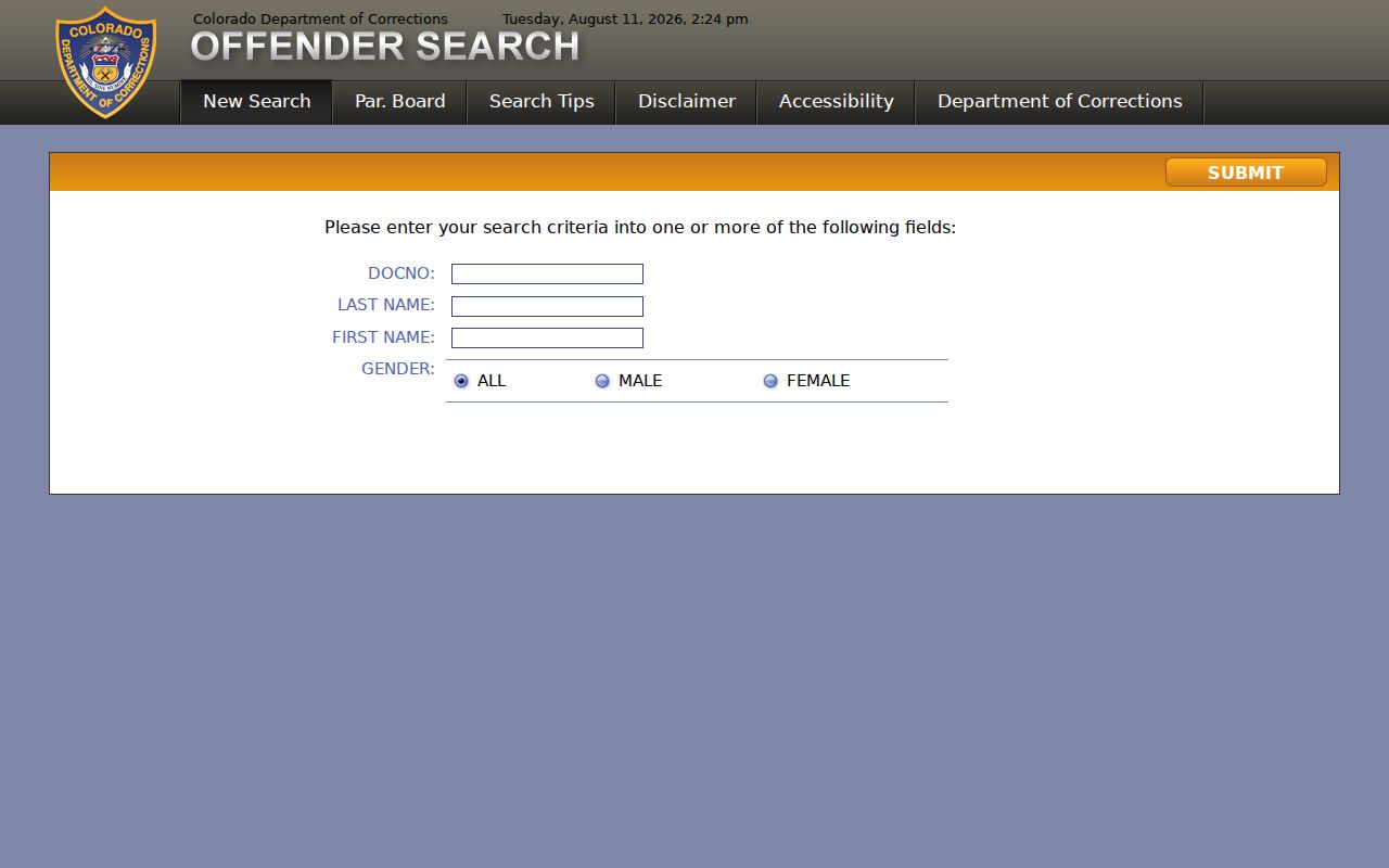 Colorado arrest custody search through CDOC