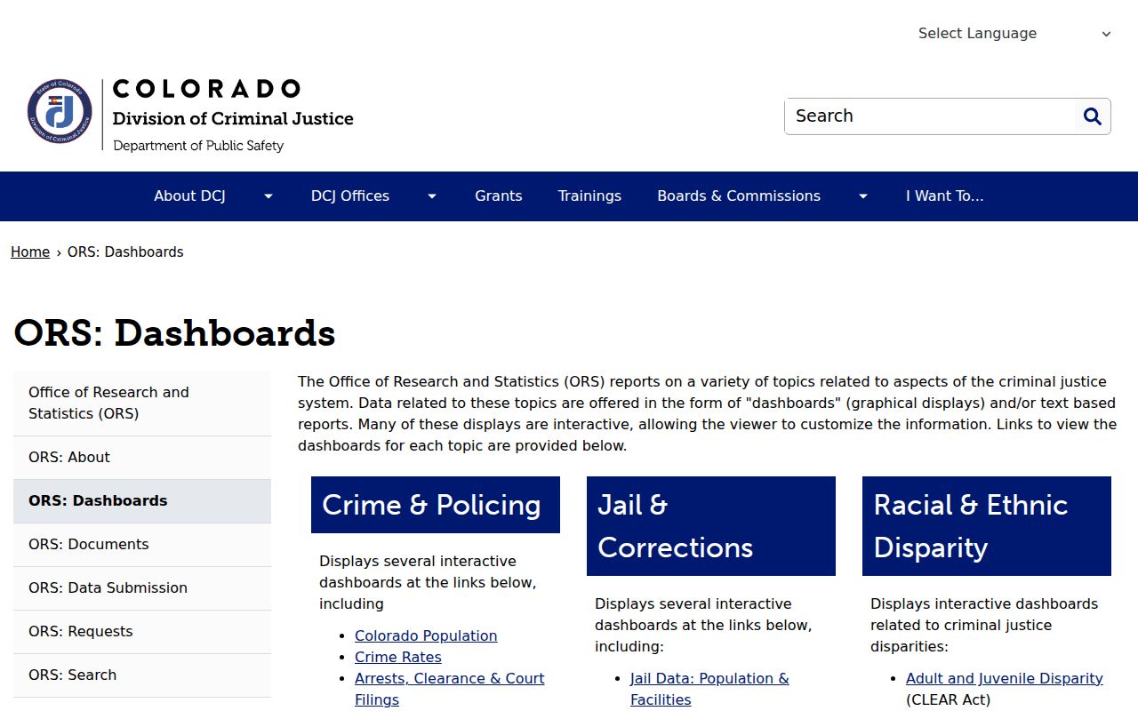 Colorado arrest statistics dashboard controls
