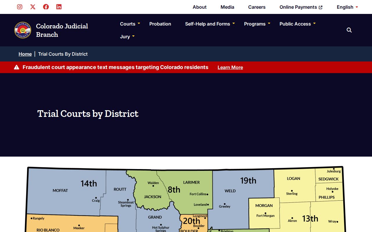 Colorado court case map of judicial districts