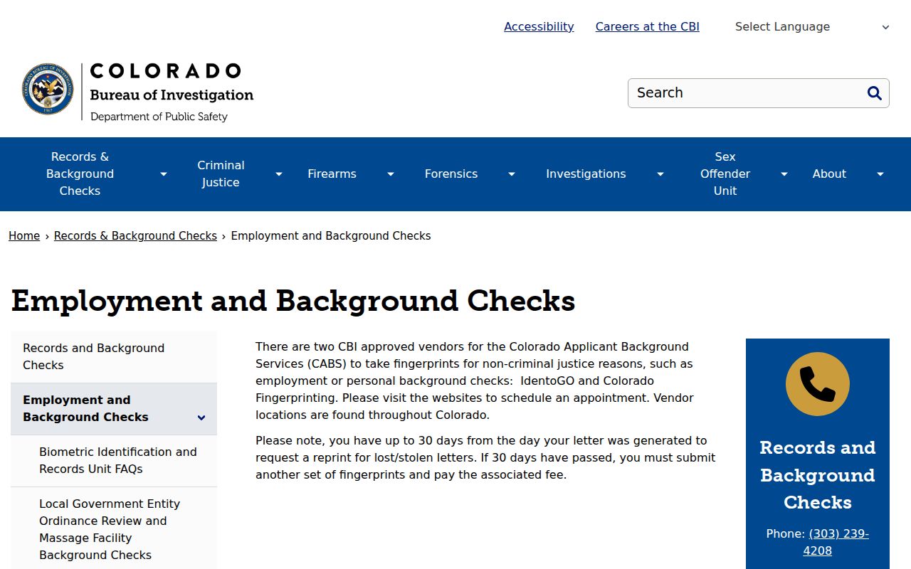Colorado CBI official criminal history check channel instructions