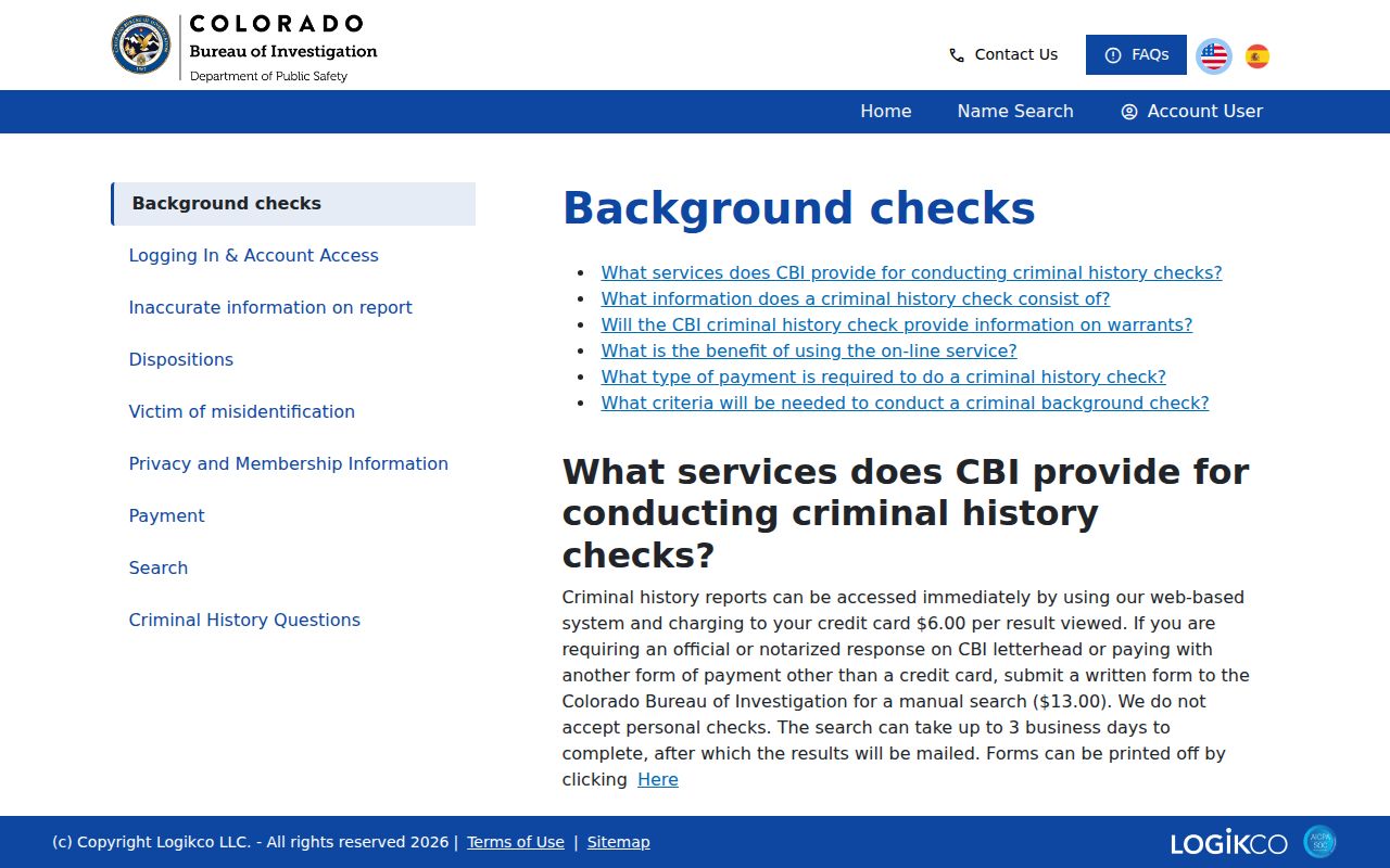 Colorado CBI criminal history check portal questions and rules