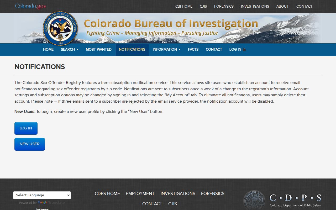 Colorado sex offender registry email notification signup