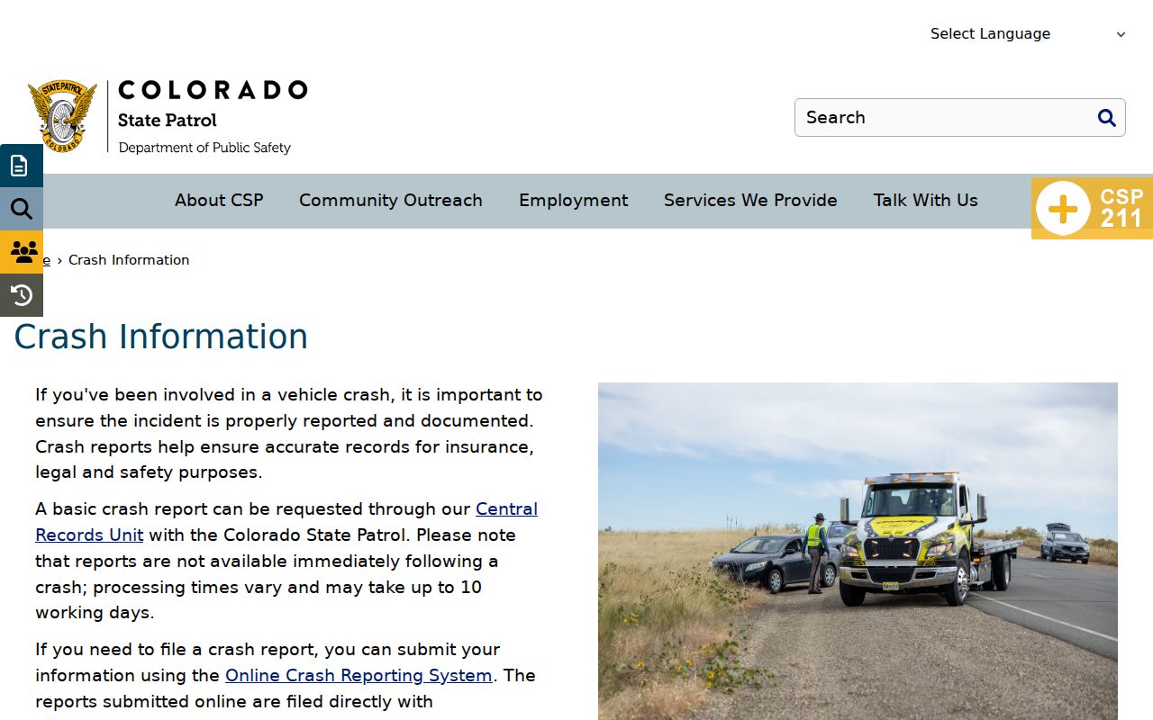 Colorado criminal and crash record ordering information